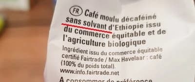 etiquette cafe decafeine sans solvants